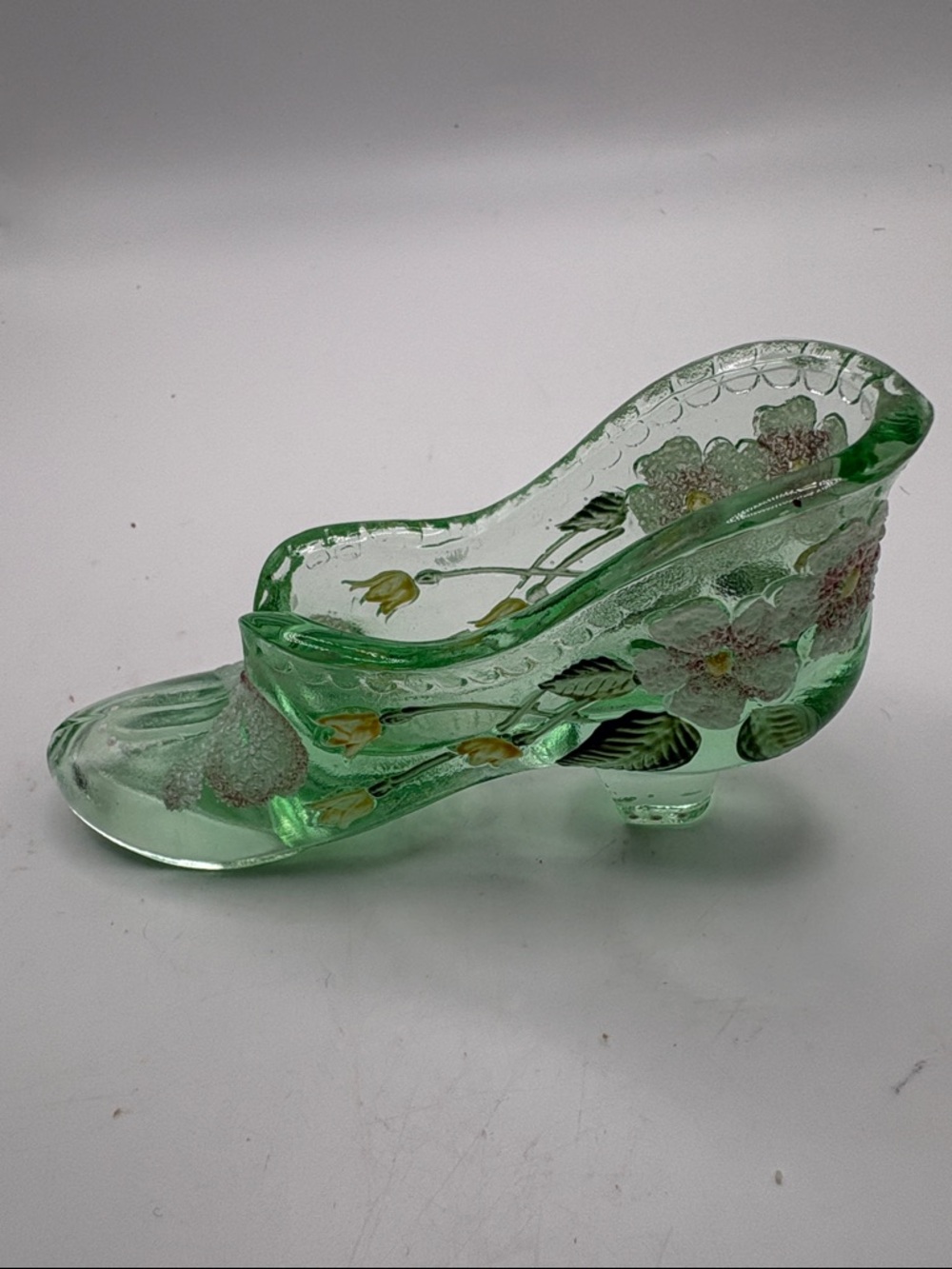 Fenton Art Glass Slipper Hand Painted And Signed By Artist